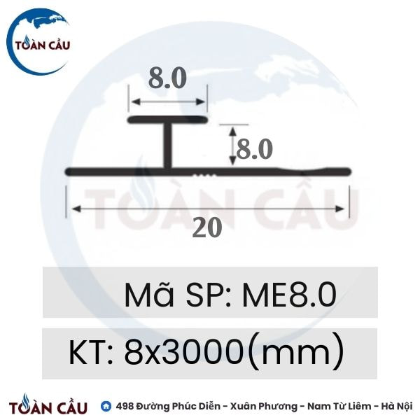 Nẹp nhôm H nối ME8.0