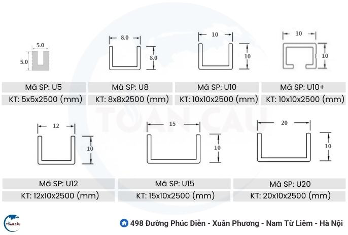  Nẹp nhôm chữ U có những loại nào?